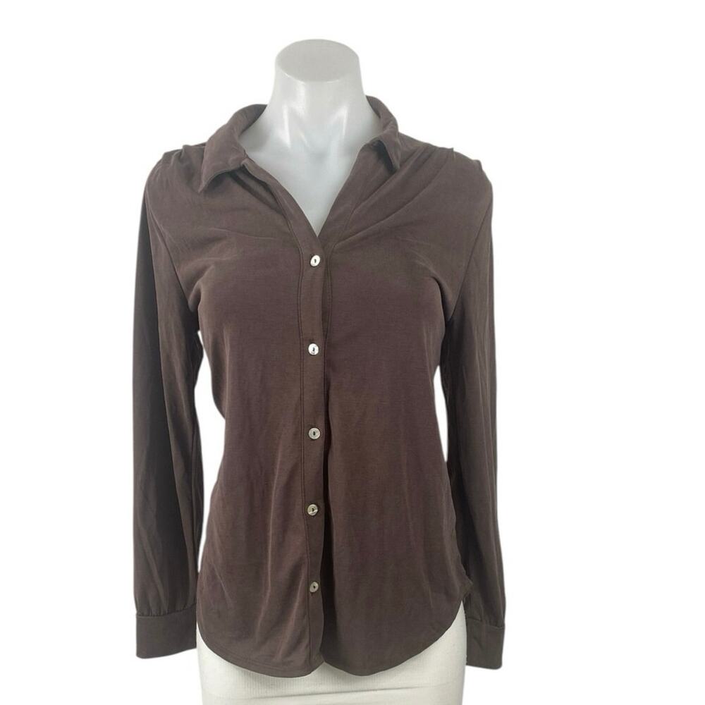 Green Envelope Women's Brown Soft Knit Long Sleeve Button Down Shirt Top Size S